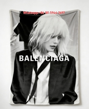 Balenciaga Black & White Photo Print Fleece Throw Blanket BA430